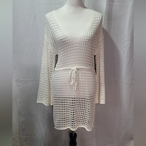 Blooming Jelly Other - Blooming Jelly Womens NWT White Crochet Cover Up Midi Dress Bell Sleeve Sz Small